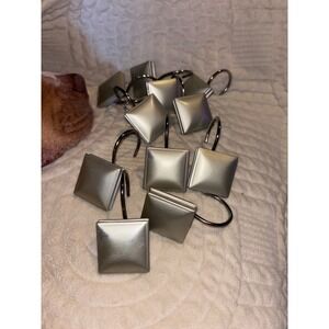 Silver Square Shower Curtain Hooks Rings Set of 11 Decorative Modern